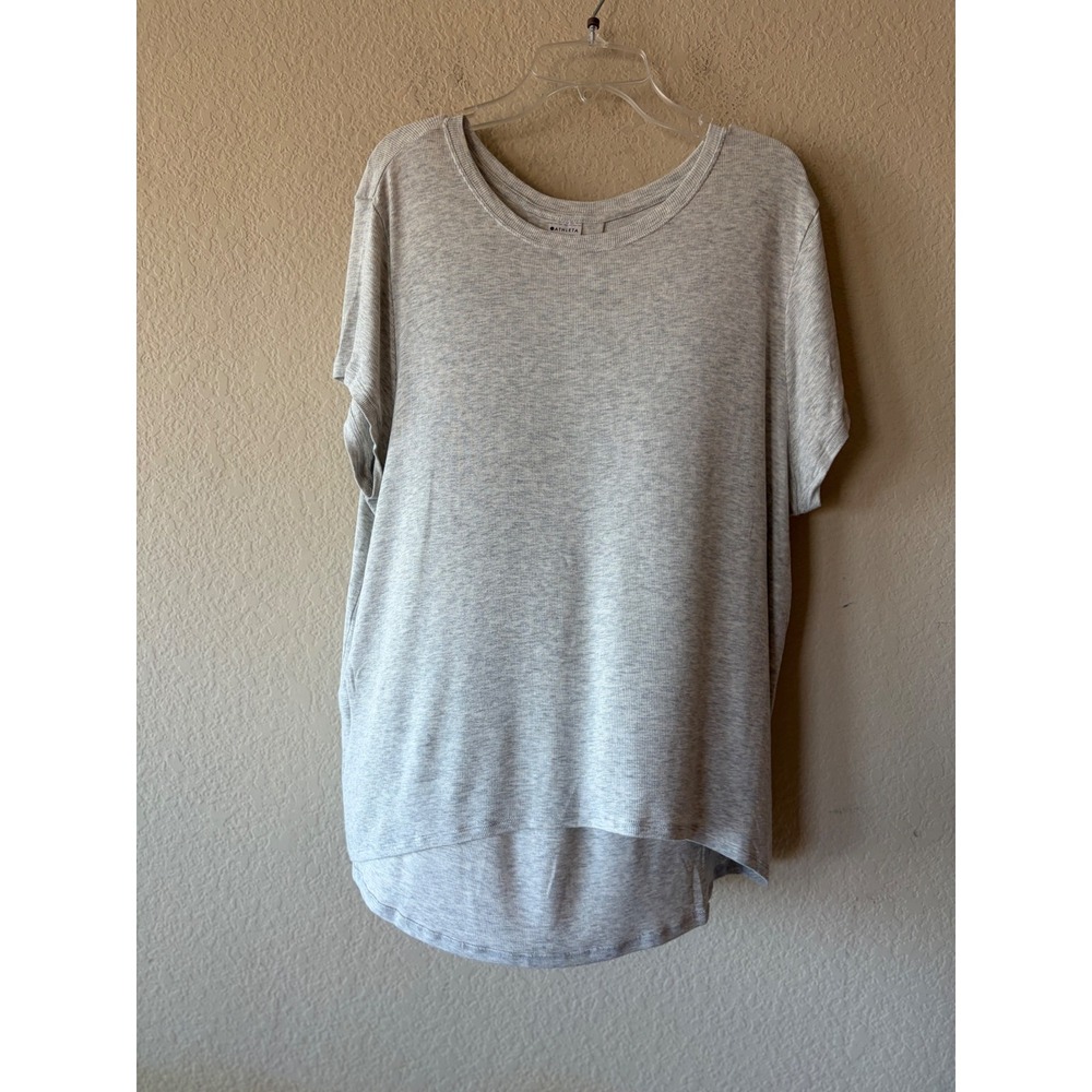 Athleta Renew Ribbed Short Sleeve Tee Grey Heather High Low Top M S/850864-05
